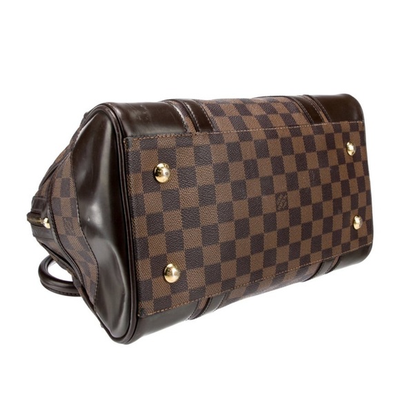 Louis Vuitton Brown Checkered Satchel with Gold Details